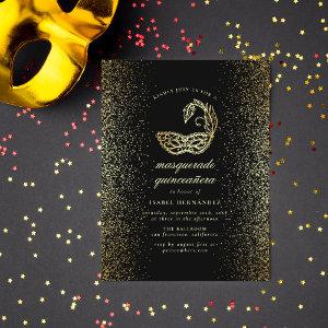 Gold Glitter Confetti Masquerade Quinceañera  Postcard