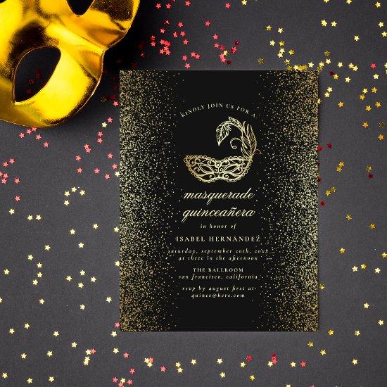 Gold Glitter Confetti Masquerade Quinceañera  Postcard