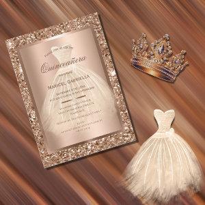 Gold Glitter Copper Elegant Dress Quinceañera