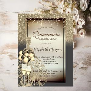Gold Glitter Dress,Ballons,Quinceanera Celebration