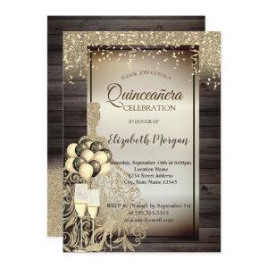 Gold Glitter Dress,Balloons,Wood Quinceanera
