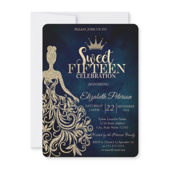 Gold Glitter Dress,Diamonds Navy Blue Sweet 15
