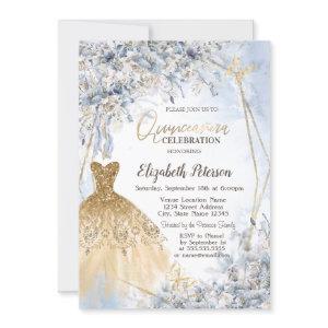 Gold Glitter Dress Flowers Butterfly Quinceanera