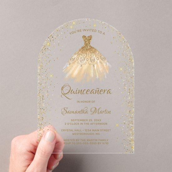 Gold Glitter Dress Quinceañera Party Acrylic