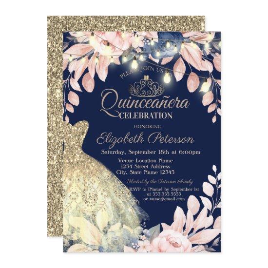 Gold Glitter Dress,Tiara Floral Quinceañera
