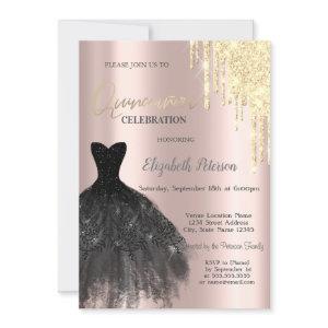 Gold Glitter Drips,Dress Rose Gold 15th Birthday