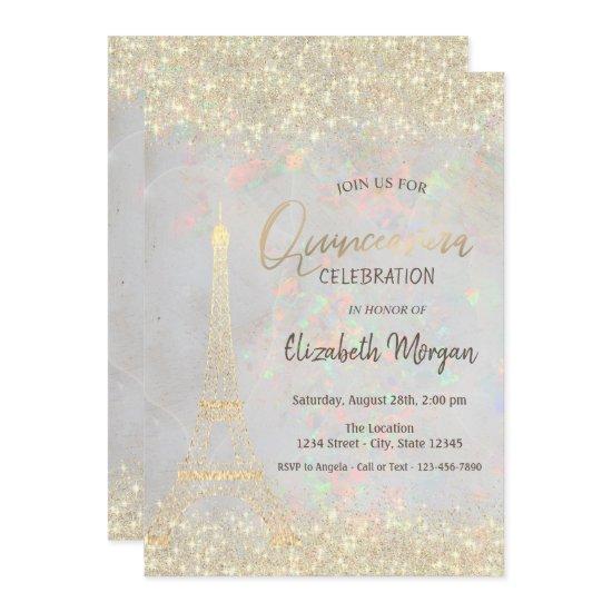 Gold Glitter Eiffel Confetti Opal Quinceañera