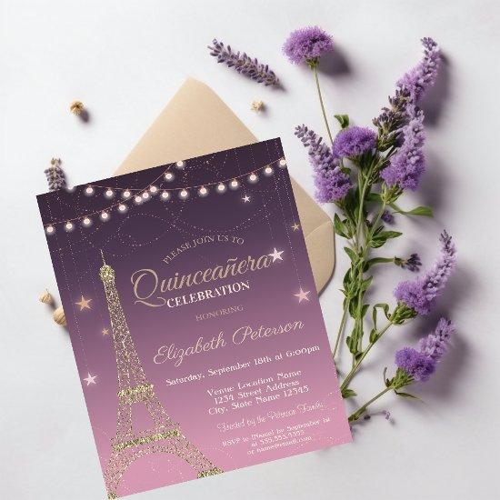 Gold Glitter Eiffel Tower,Burgundy  Quinceañera