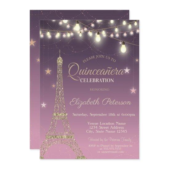 Gold Glitter Eiffel Tower,Burgundy  Quinceañera