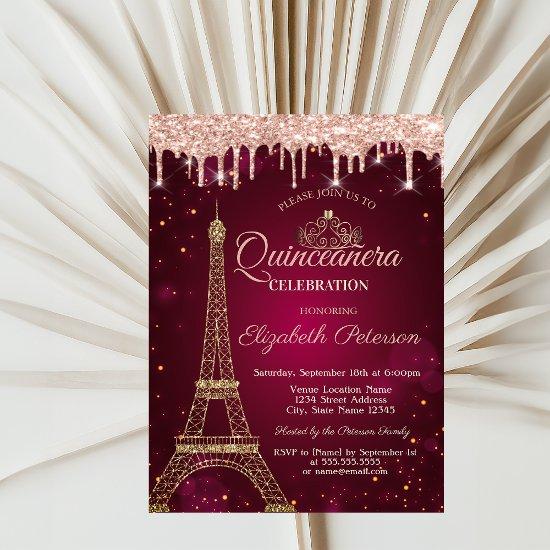 Gold Glitter Eiffel Tower Tiara Drips Quinceañera