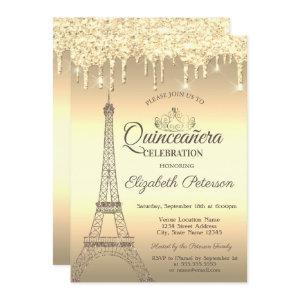 Gold Glitter Eiffel Tower,Tiara,Drips Quinceañera