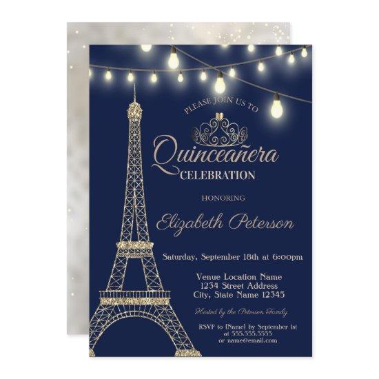 Gold Glitter Eiffel Tower,Tiara Quinceañera