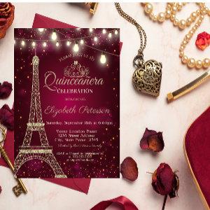 Gold Glitter Eiffel Tower,Tiara Red Quinceañera