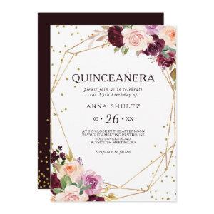 Gold Glitter Geometric Floral Quinceañera