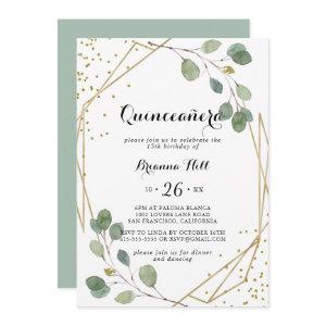 Gold Glitter Geometric Greenery Quinceañera