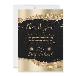 Gold Glitter Glam Tears Edges Quinceanera Thank You Card