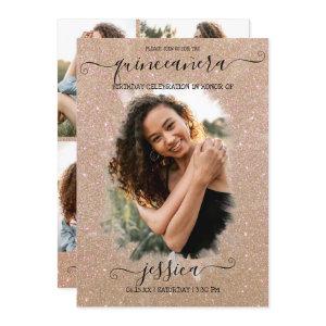 Gold Glitter Halo Photo Collage Quinceañera