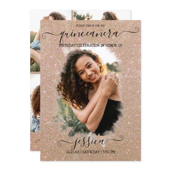 Gold Glitter Halo Photo Collage Quinceañera