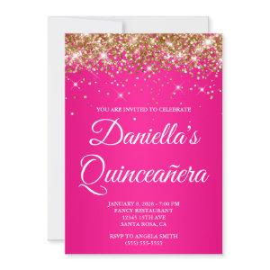 Gold Glitter Hot Pink Ombre Quinceañera
