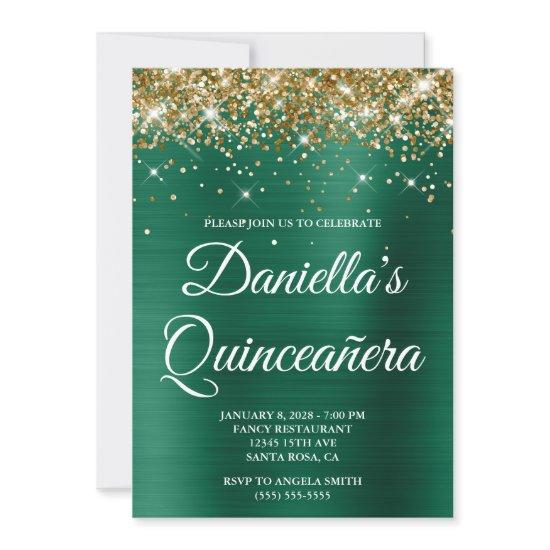 Gold Glitter Hunter Green Foil Quinceañera