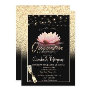 Gold Glitter,Lotus,Wine Glass Quinceanera