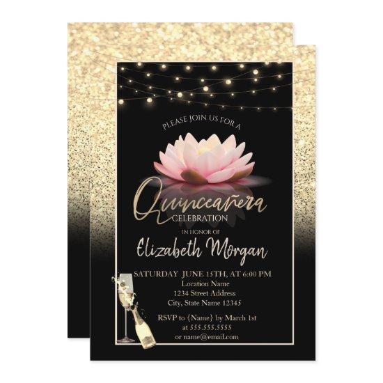 Gold Glitter,Lotus,Wine Glass Quinceanera