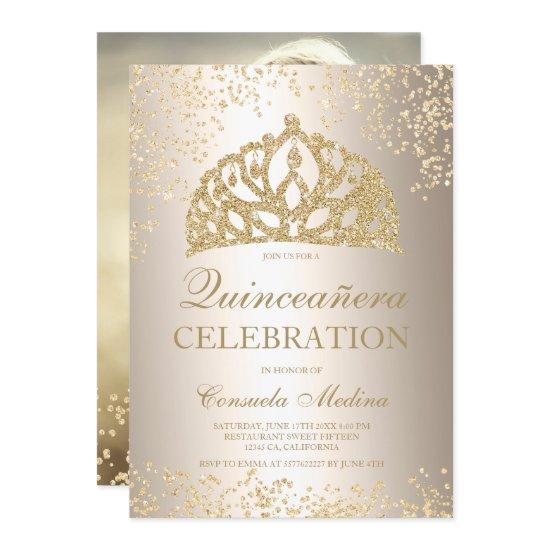 gold glitter metallic photo tiara Quinceañera
