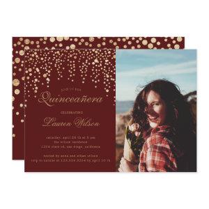 gold glitter on burgundy Quinceanera Photo