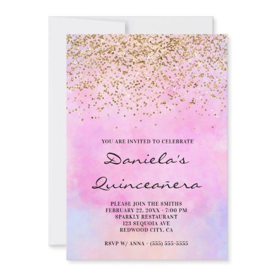 Gold Glitter Pastel Pink Watercolor Quinceañera