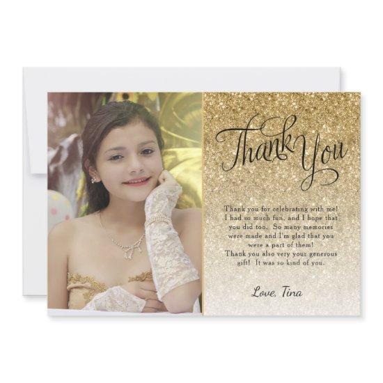Gold Glitter Photo Thank You Card
