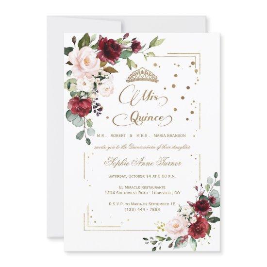 Gold Glitter Pink Floral Mis Quince Quinceañera