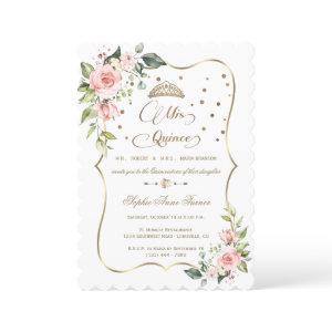 Gold Glitter Pink Floral Mis Quince Quinceañera