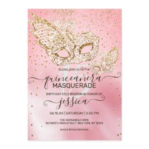 Gold Glitter Pink Silk Masquerade Quinceañera