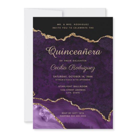 Gold Glitter Purple Agate Quinceanera