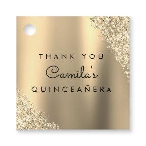 Gold Glitter Quinceanera Save the Date Favor Tags