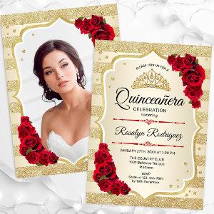 Gold Glitter Red Quinceanera