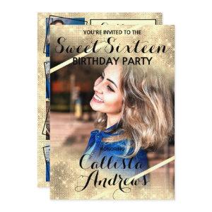 Gold Glitter Sequins Corners Photo Sweet 16