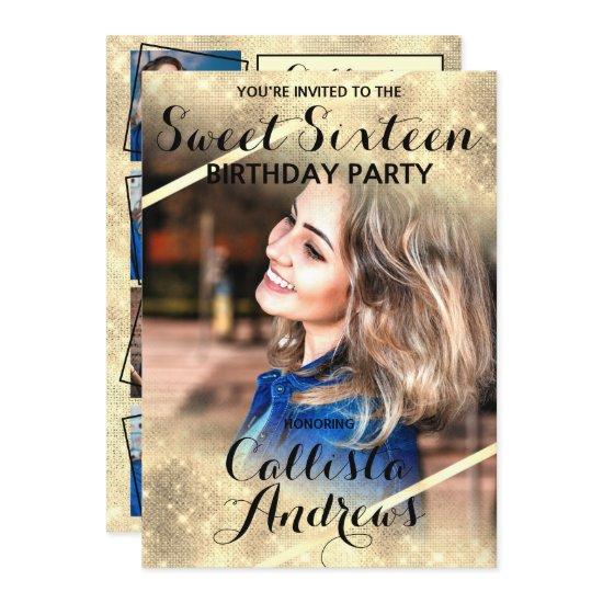 Gold Glitter Sequins Corners Photo Sweet 16