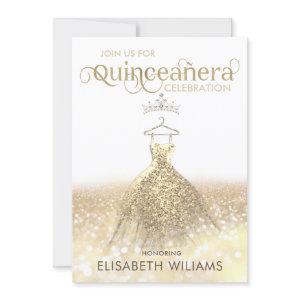 Gold glitter sparkle dress ombre tiara Quinceañera