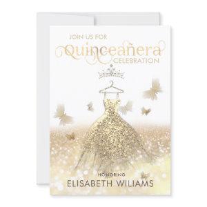 Gold glitter sparkle dress ombre tiara Quinceañera