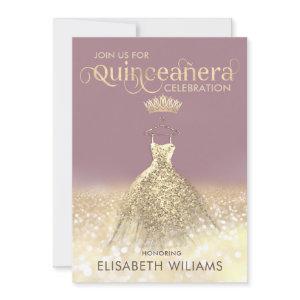 Gold glitter sparkle dress ombre tiara Quinceañera