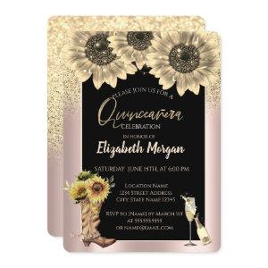 Gold Glitter Sunflowers,  Rose Gold Quinceanera