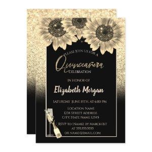 Gold Glitter Sunflowers,Wine Glass Quinceanera