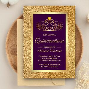 Gold Glitter Tiara Princess Purple Quinceanera