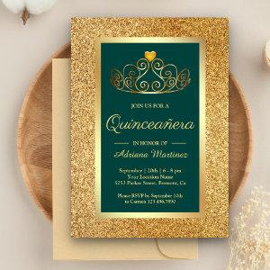 Gold Glitter Tiara Princess Teal Quinceanera