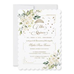 Gold Glitter White Floral Mis Quince Quinceañera
