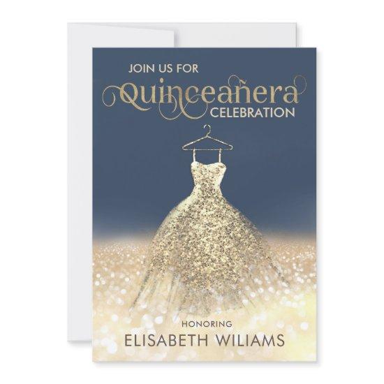 Gold glittery sparkle dress ombre Quinceañera Invi