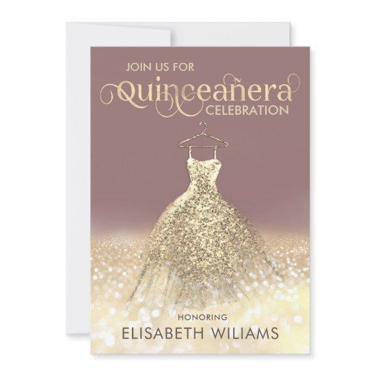 Gold glittery sparkle dress ombre Quinceañera Invi