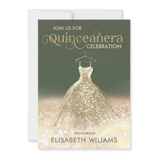 Gold glittery sparkle dress ombre Quinceañera Invi