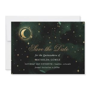 Gold Green Celestial Quinceañera save the date